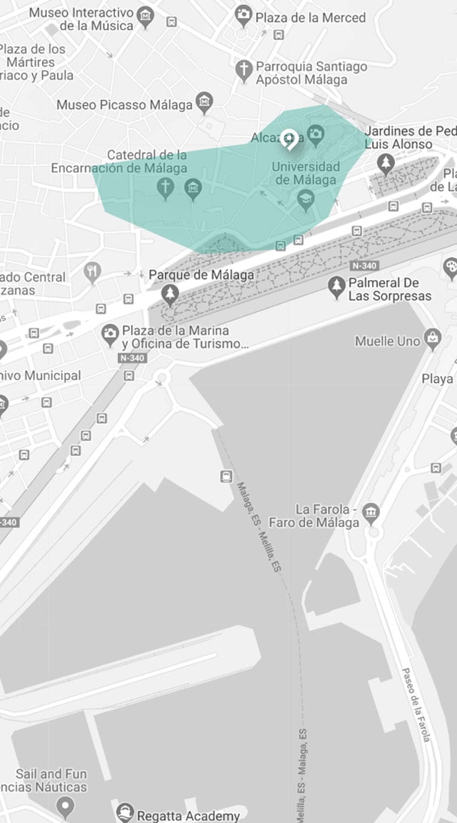 map guided visit to the center of malaga
