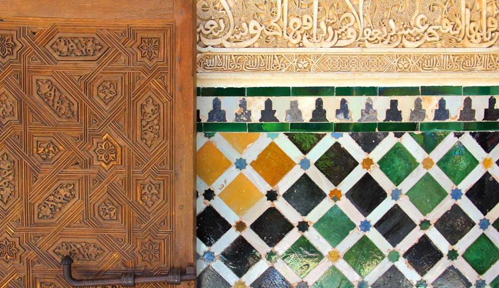 Decoration of tiles, plasterwork and wood from the Alhambra