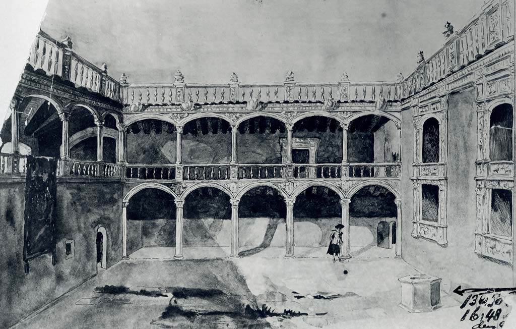 drawing of the courtyard of the castle velez blanco