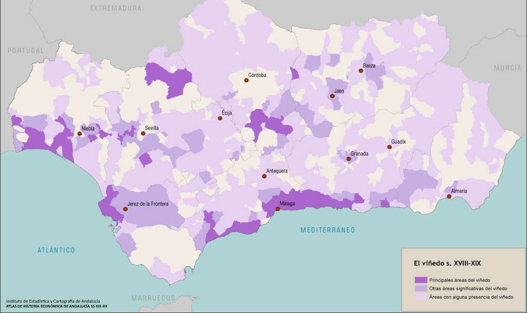 Cultivo de la vid en Andalucía, mapa